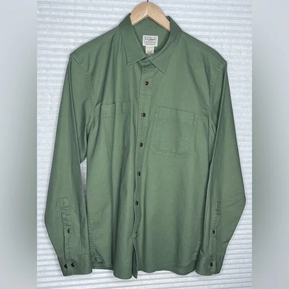 LL Bean BeanFlex® Twill Shirt, Traditional Untucked Fit, Long-Sleeve S REG Green - Picture 2 of 12